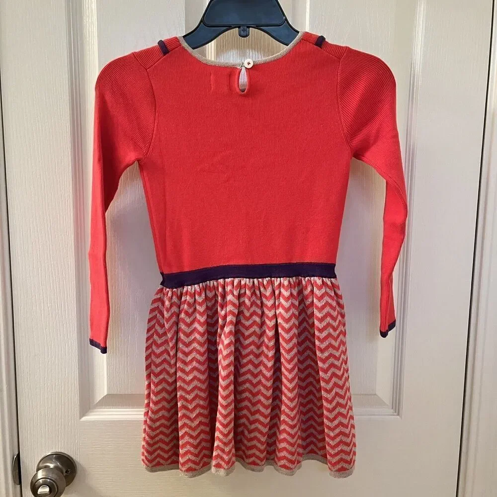 Mini Boden Long Sleeve Peter Pan Collar Sweater Dress Chevron Girls Size 5-6